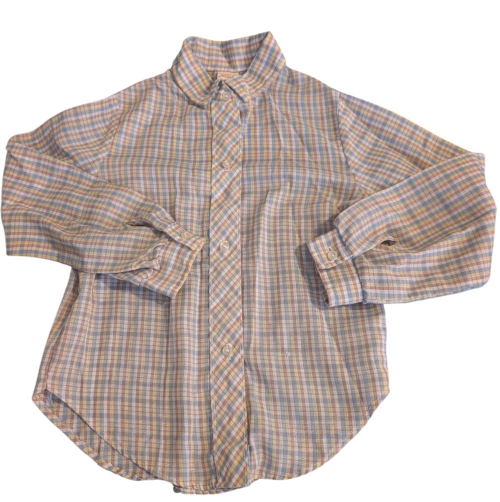 70s 80s Vintage Her Majesty Girls Pastel Plaid Striped Button Up Shirt 6 Youth 8